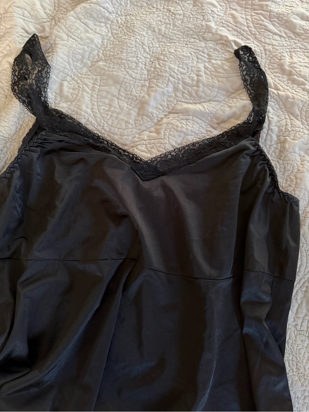 Cabernet Black Lace-Trim Satin Full Slip Dress